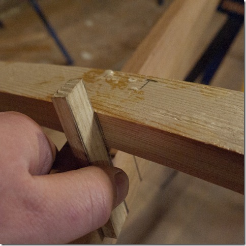 Marking the inside of each tenon Marking the inside of each tenon