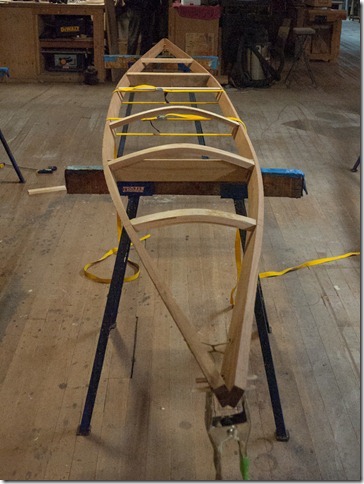 The top of the kayak is formed, each tenon is in place The top of the kayak is formed, each tenon is in place