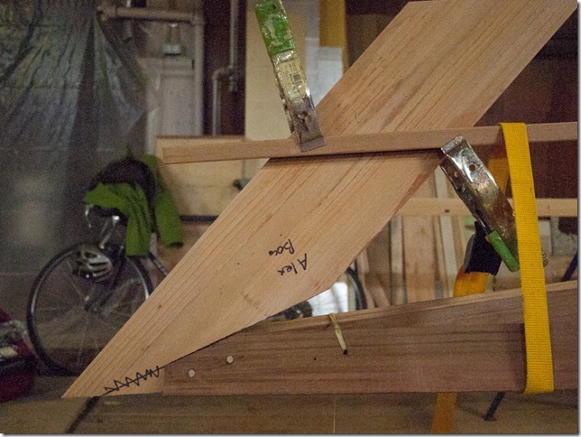 Marking out the bow stem Marking out the bow stem