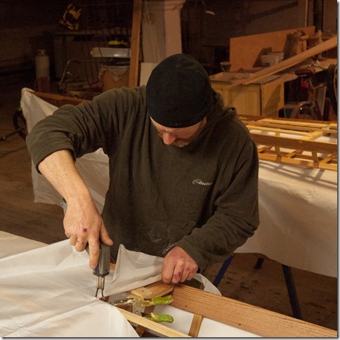 Brian cut the fabric along the centerlines using a hot knife Brian cut the fabric along the centerlines using a hot knife