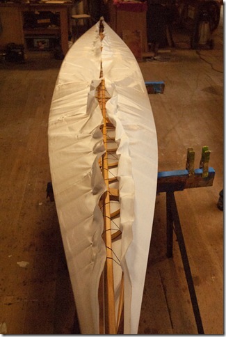 We used very heavy black thread to tension the skin. The fabric was wet during this process (all the way up until we added the coming) We used very heavy black thread to tension the skin. The fabric was wet during this process (all the way up until we added the coming)