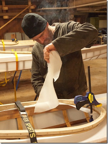 We've clamped the comings in place and Brian cut out the excess fabric with the hot knife We've clamped the comings in place and Brian cut out the excess fabric with the hot knife